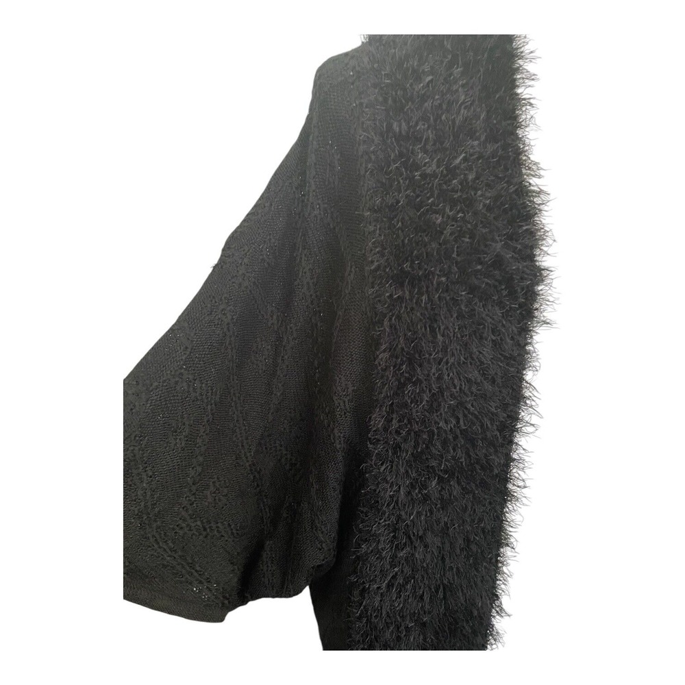BCBGMAXAZRIA Cardigan Women's Medium Black Open Front Longline Faux Fur NWT - Picture 4 of 6